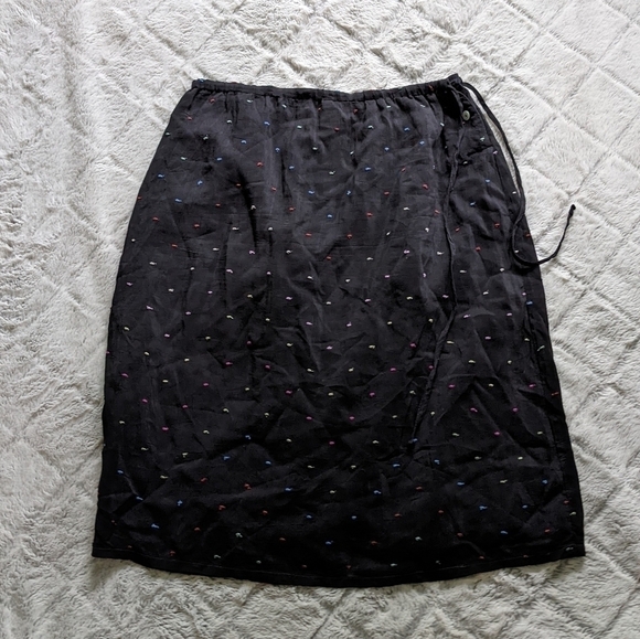 Johnny Was Vintage Y2K Black Polka Dot Boho Button Tie Skirt Small - Picture 1 of 3